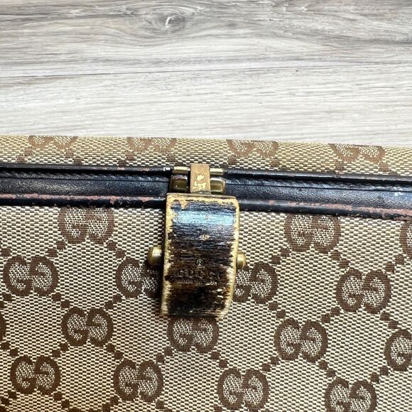 Gucci Canvas Long Wallet- Rare Brown Wood Magnet Clasp Vintage Monogram - Picture 2 of 16